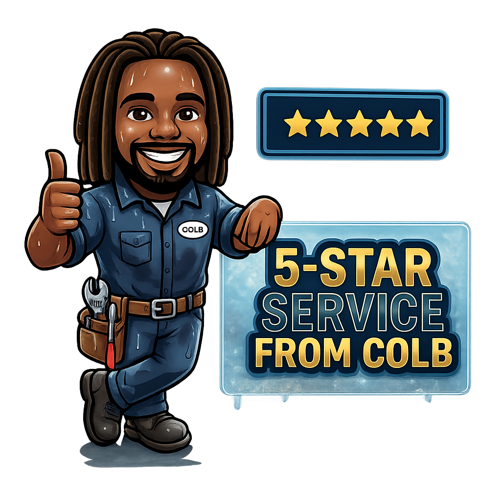 Colb mascot with 5-star service pointing to reviews